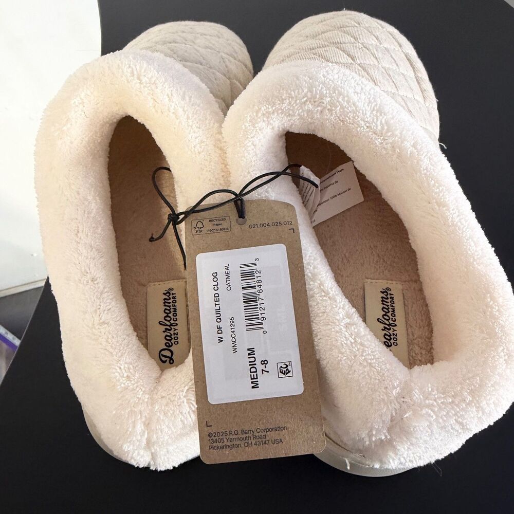 Dearfoams Quilted Clog Slippers Women’s Medium 7-8 Beige Memory Foam Cozy House - Picture 5 of 8